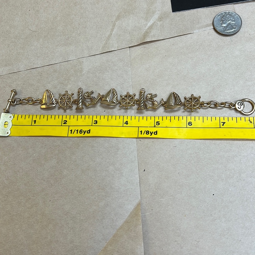 Gold colored nautical toggle bracelet, 8”
